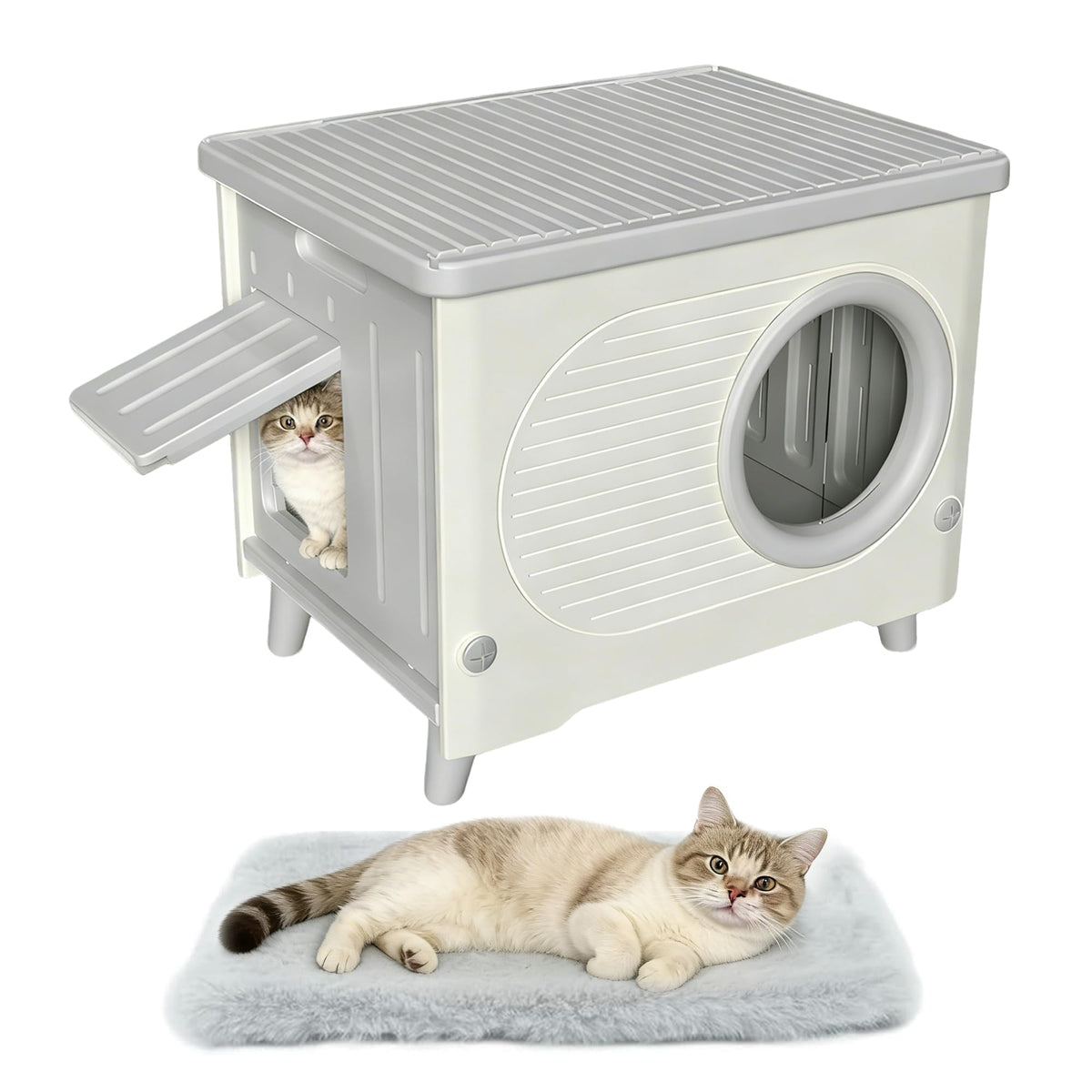 Weatherproof Elevated Outdoor Cat House with Cushion W2947