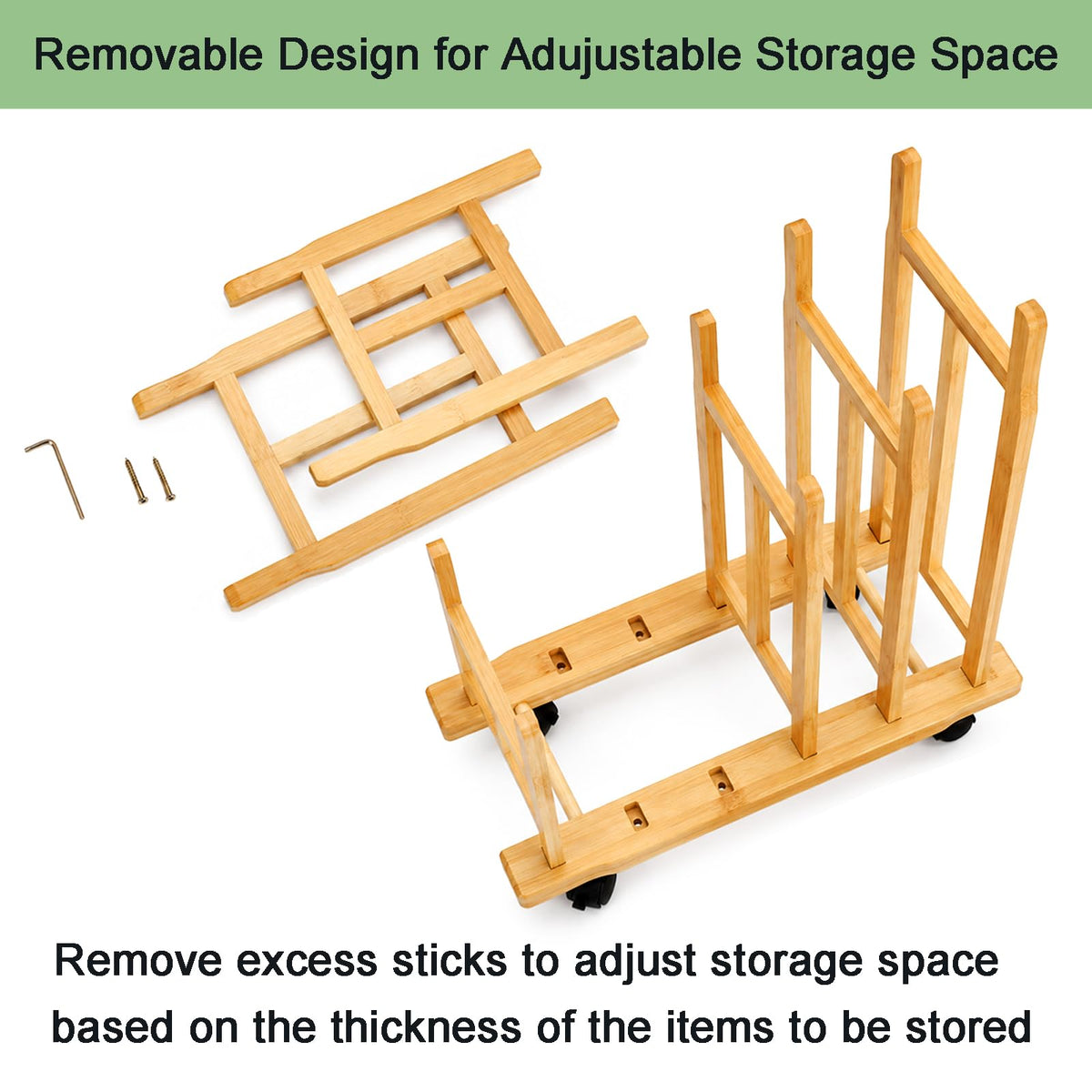 5 Slots Adjustable Bamboo Art Storage Drying Rack with Caster Wheel C122