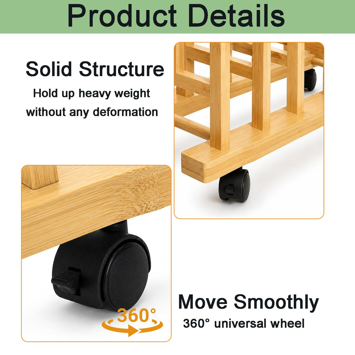 5 Slots Adjustable Bamboo Art Storage Drying Rack with Caster Wheel C122