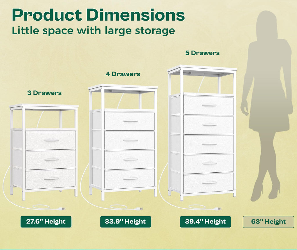 White 5 Drawer Dresser with Charging Station M791754