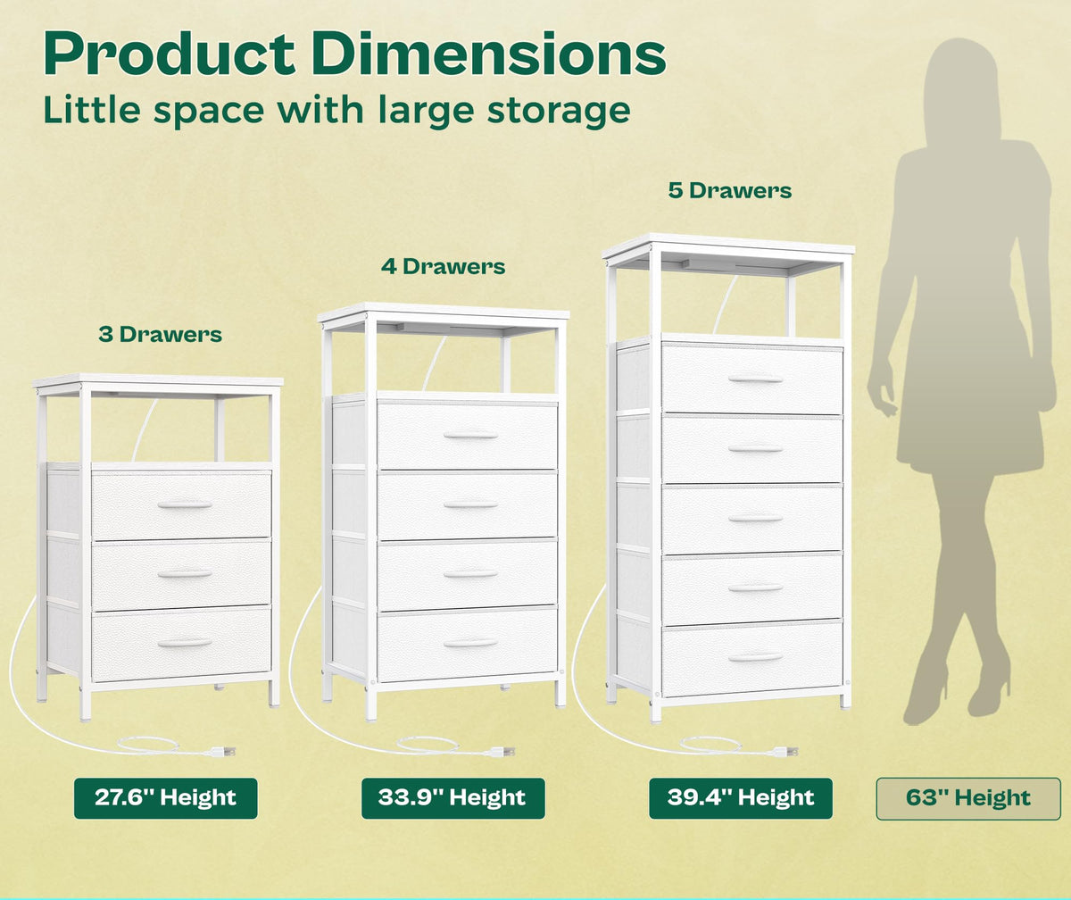 White 5 Drawer Dresser with Charging Station M791754