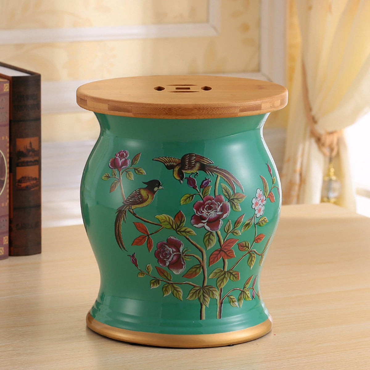 Glazed Hand-Painted Ceramic Drum Stool Z88897