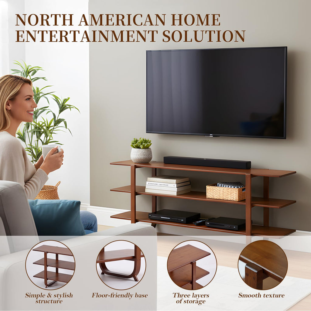 Walnut 65 Inch 3-Tier TV Stand R8743