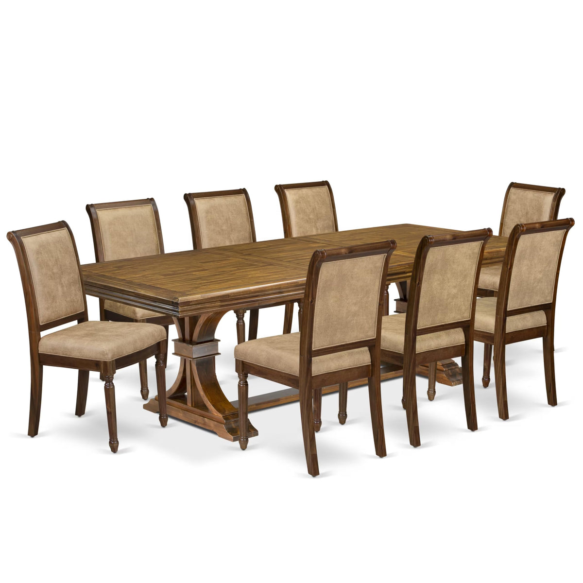 9 Piece Dining Table Set with 8 Beige Polyester Chairs R876247