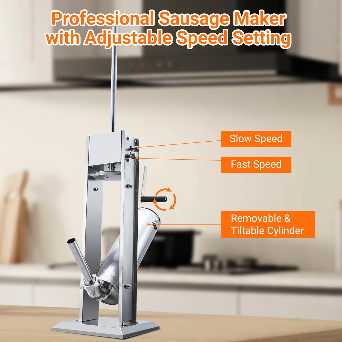 Manual 15LBS Stainless Steel Sausage Stuffer with 5 Stuffing Tubes S631