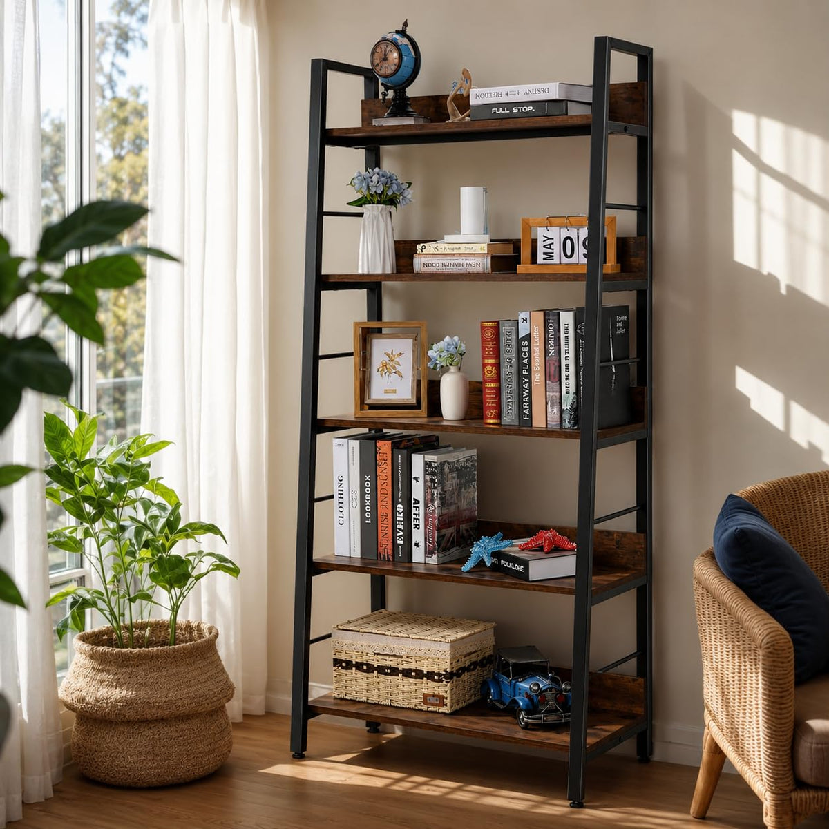 5 Tier Wood Metal Ladder Shelf Bookcase L64341