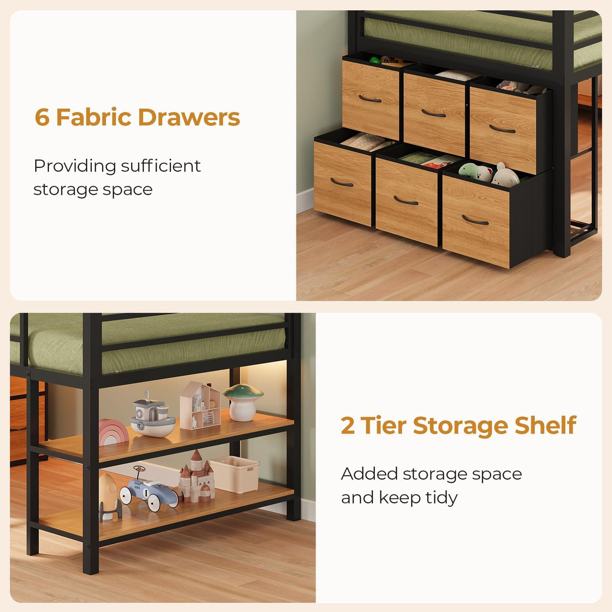 Twin Size Low Loft Bed with 6 Storage Drawers P1398