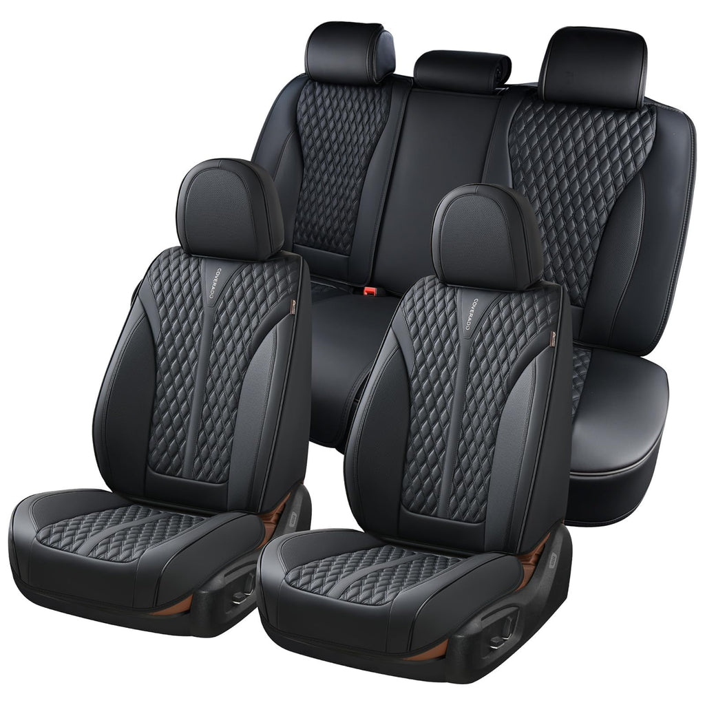 Black 5 Seats Nappa Leather Car Seat Covers Full Set N513