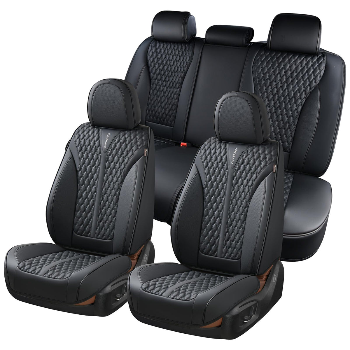 Black 5 Seats Nappa Leather Car Seat Covers Full Set N513