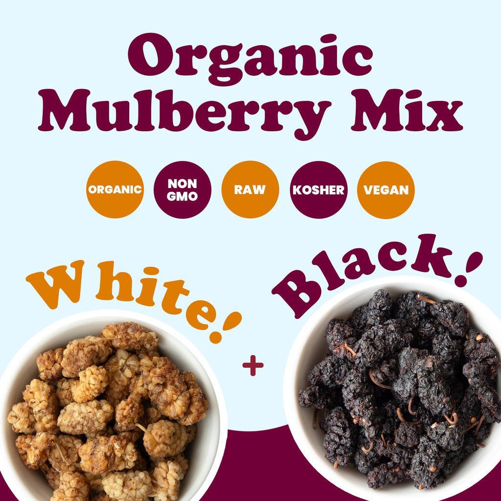 Organic Dried White and Black Mulberry Mix, 8 Ounces Q115