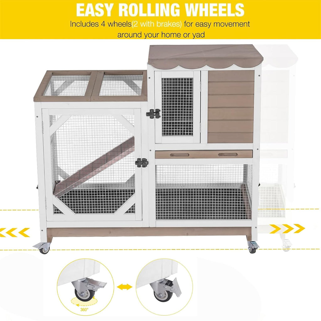 2 Story Wood Rabbit Hutch with Wheels E8195