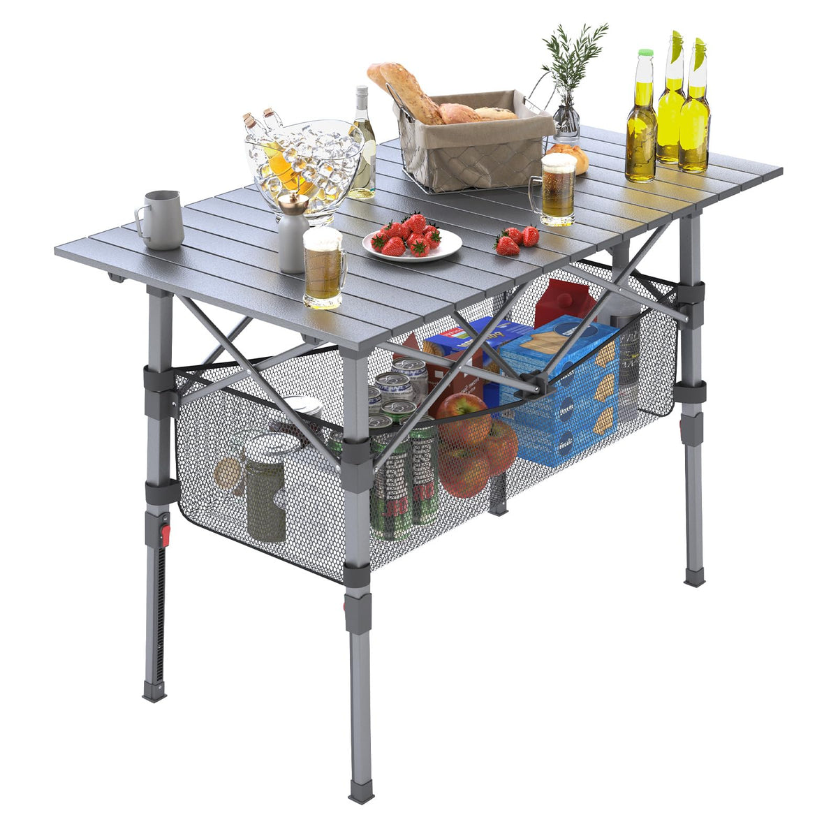Portable Aluminum Folding Camping Table with Storage Basket R950