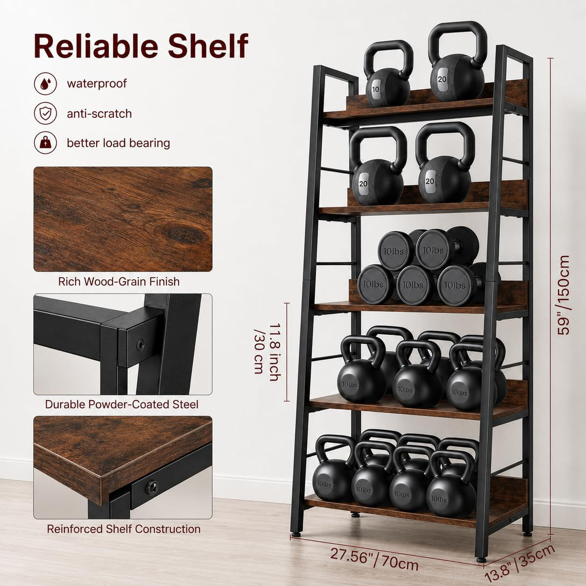 5 Tier Wood Metal Ladder Shelf Bookcase L64341