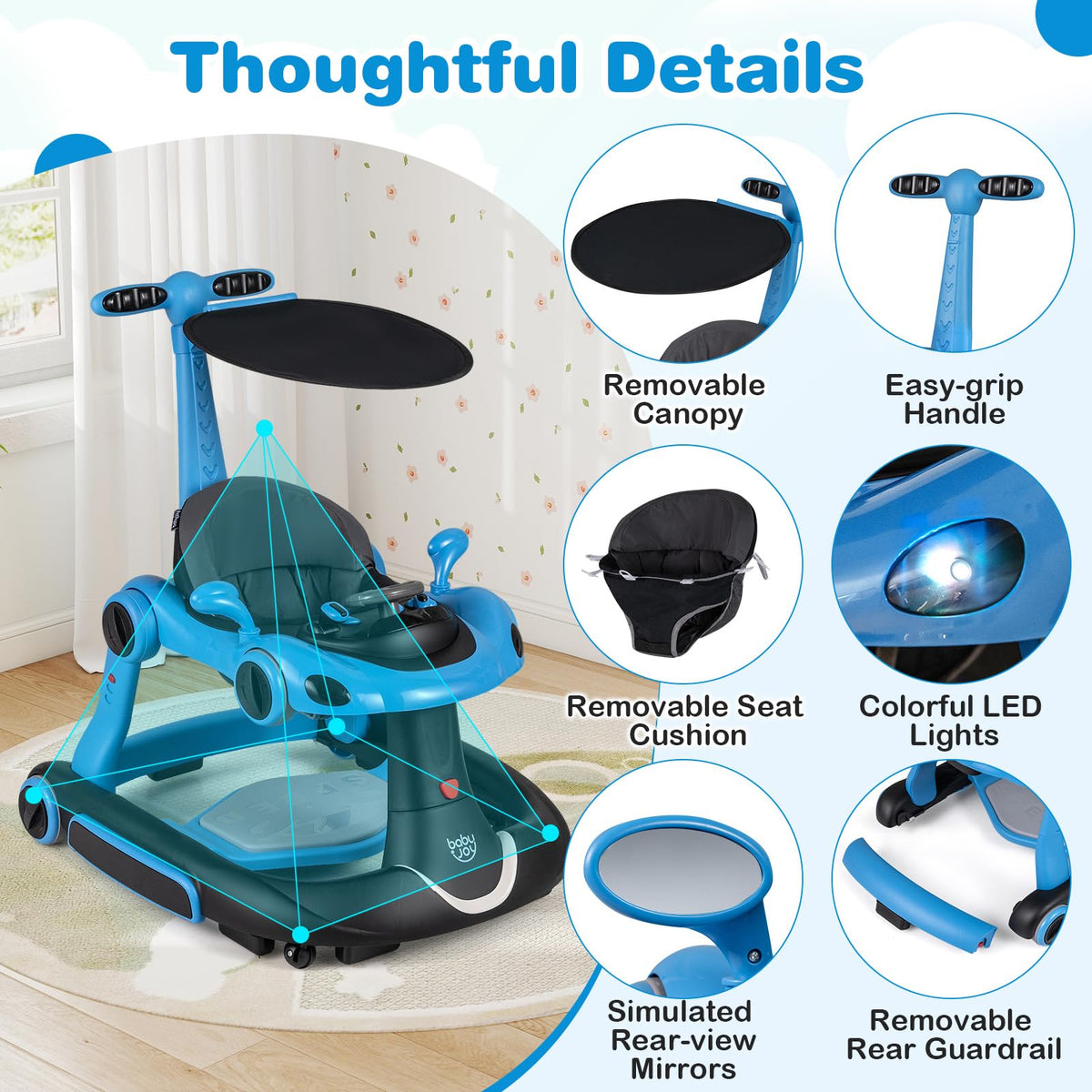 Foldable Adjustable Baby Walker with Wheels D601