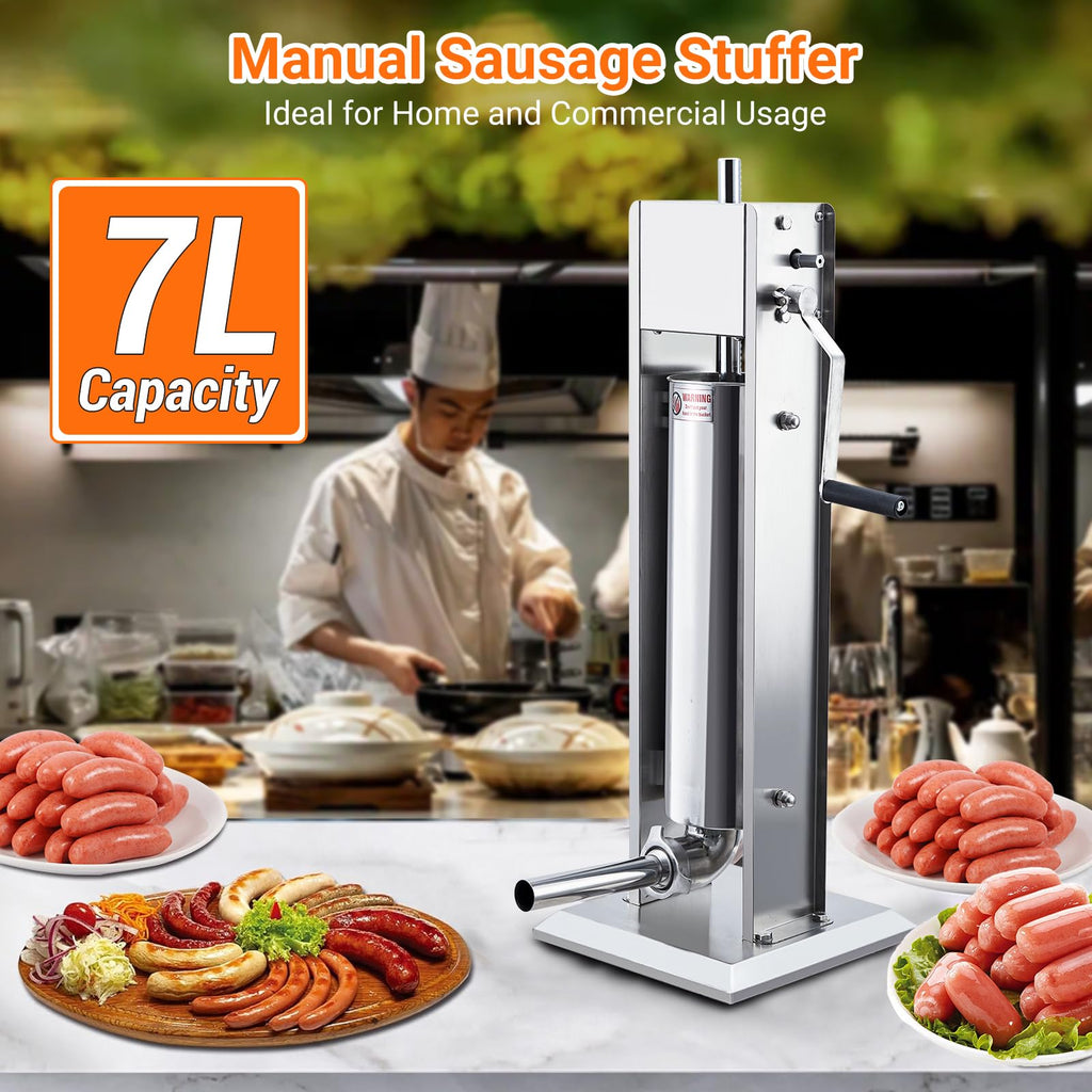 Manual 15LBS Stainless Steel Sausage Stuffer with 5 Stuffing Tubes S631