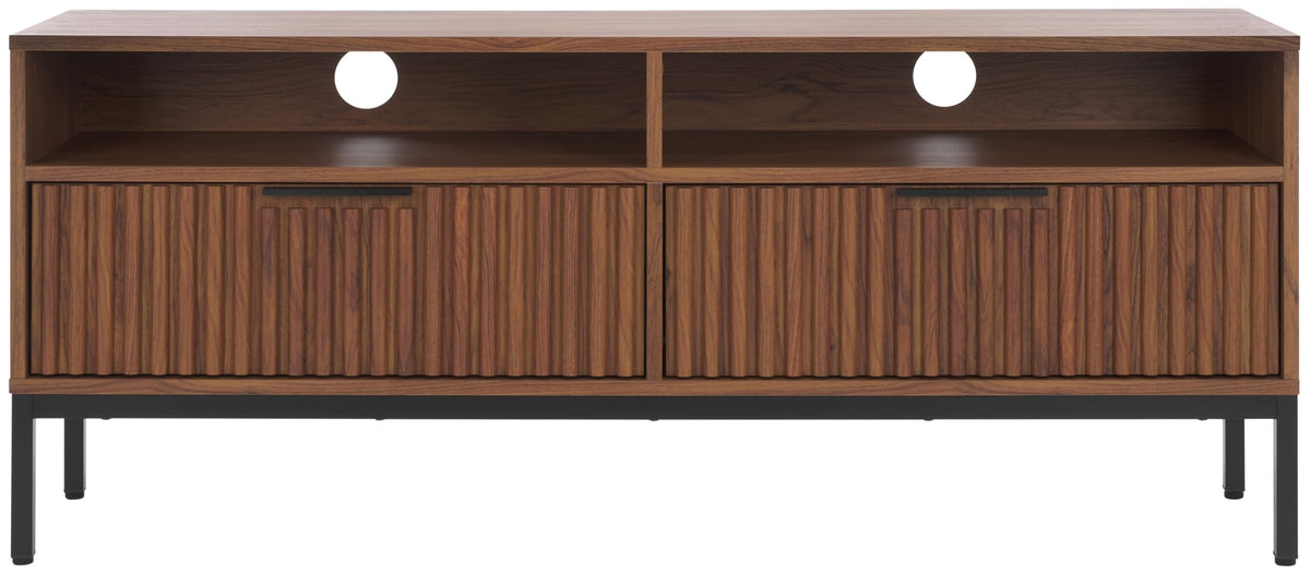 Walnut Brown Black 2 Drawer TV Stand Q6877