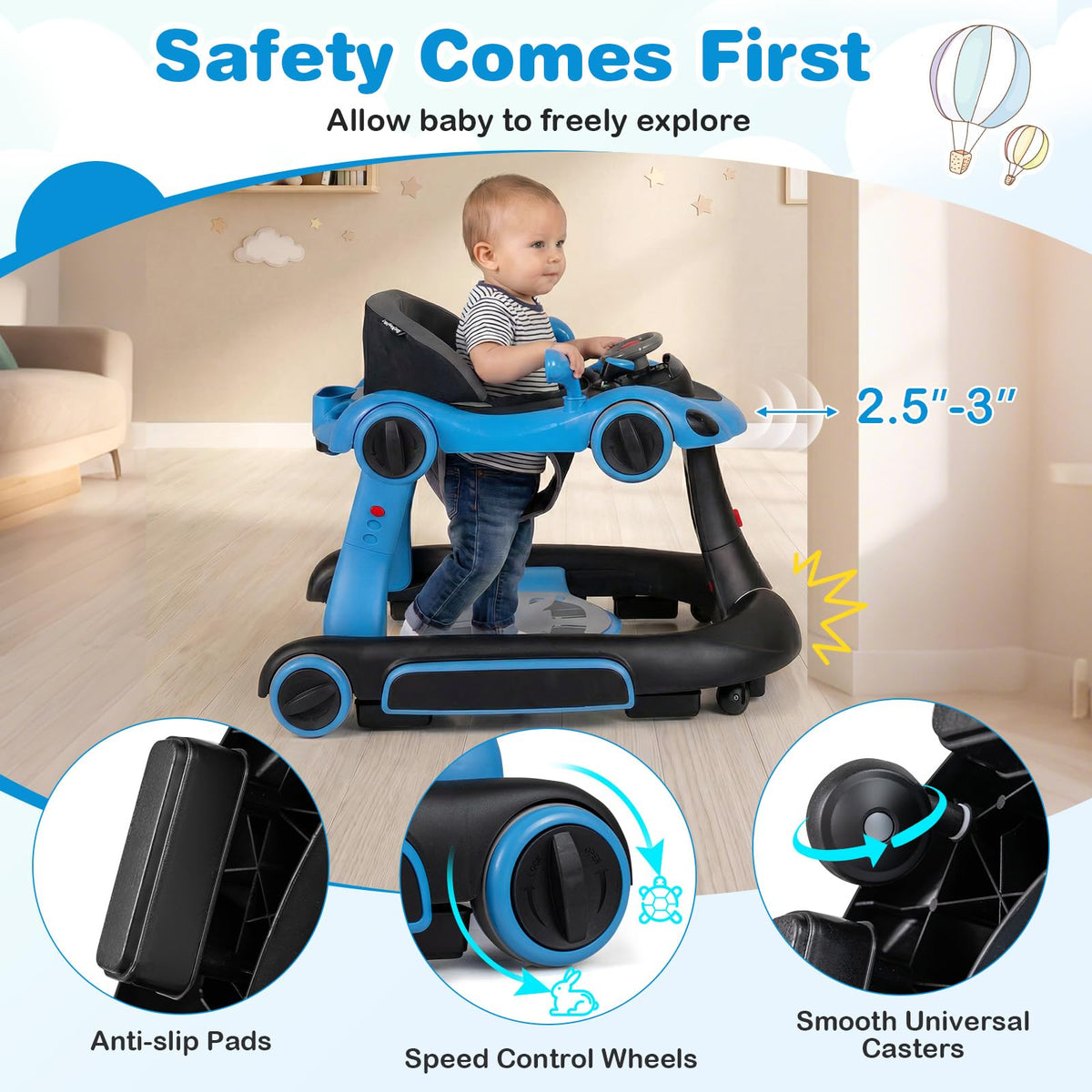 Foldable Adjustable Baby Walker with Wheels D601