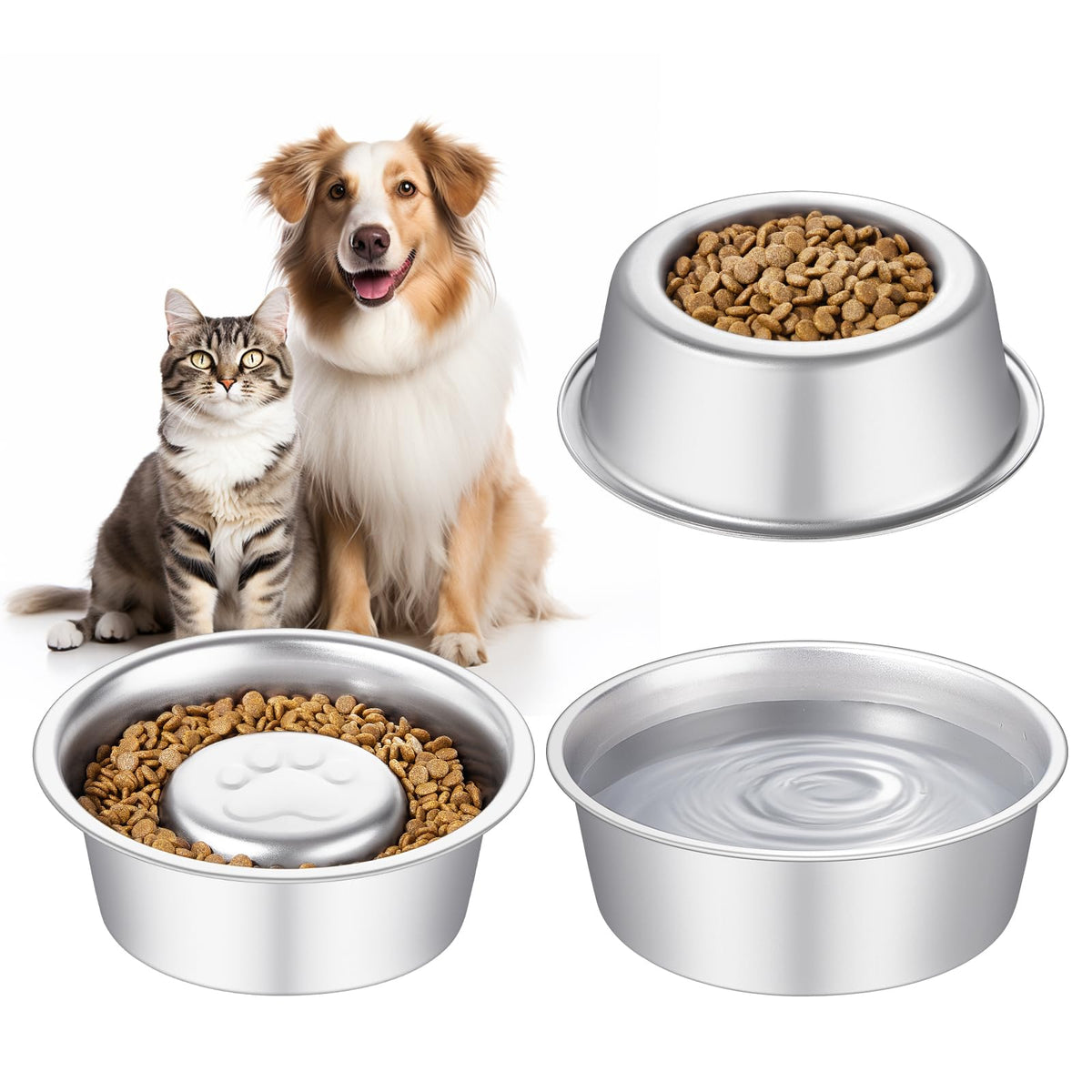 Stainless Steel Pet Dog Water and Food Bowl, 2-Pack T89565