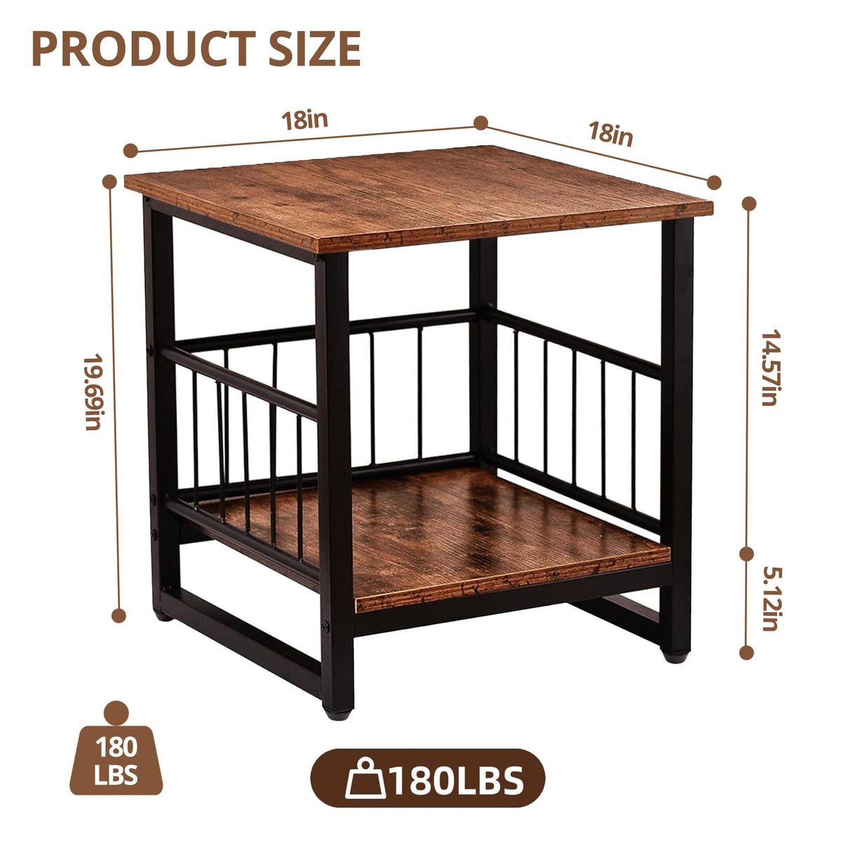 18” Square Side Table with Open Storage Shelf Q1116