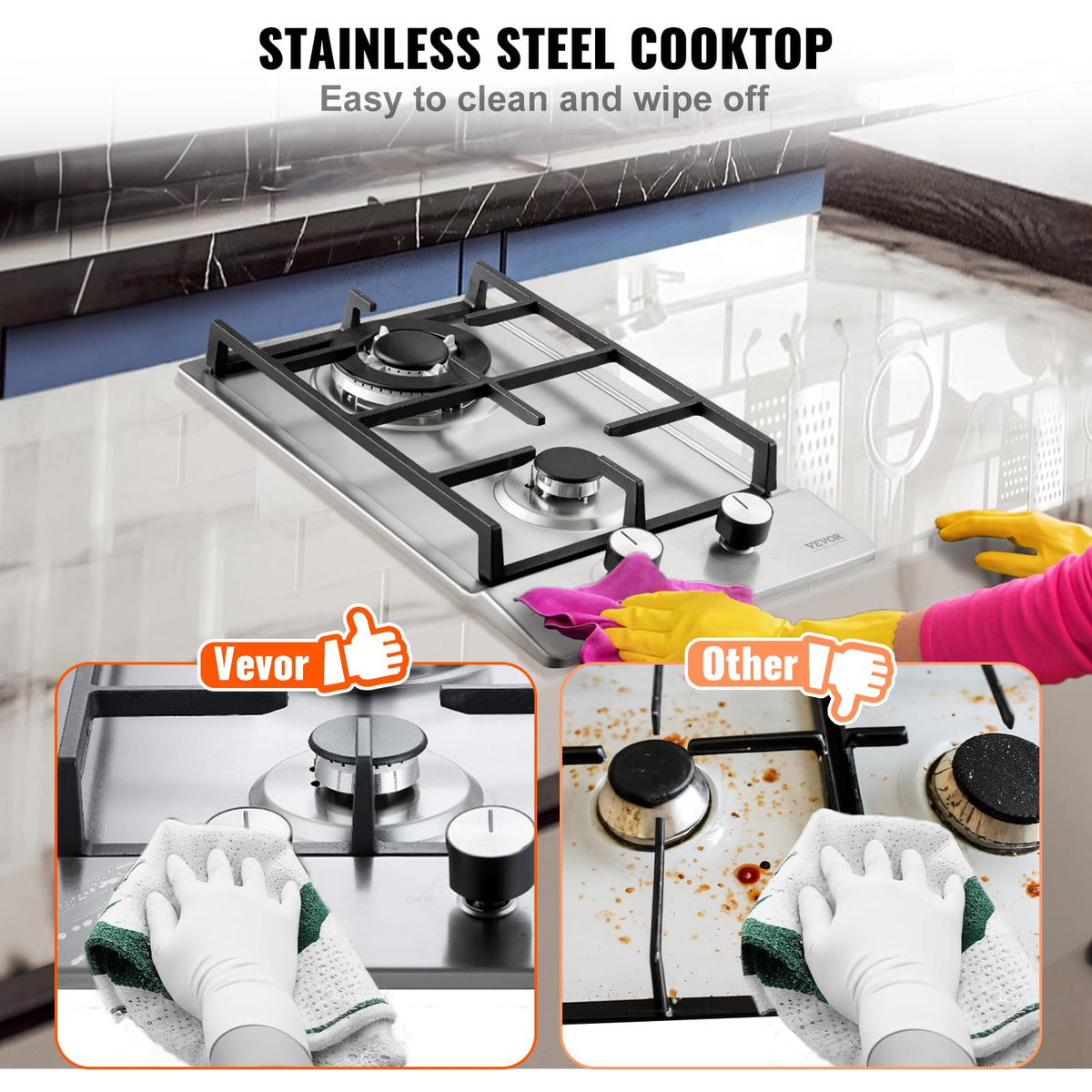 12 inch 2 Burners Stainless Steel Gas Cooktop K21663
