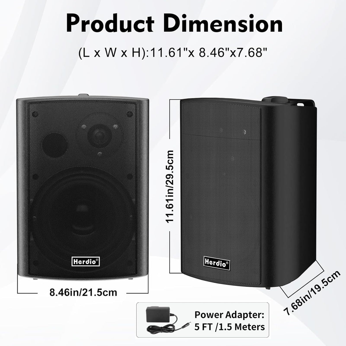 5.25" 300W Bluetooth Outdoor Speakers IPX5 Waterproof Black 2-Pack V973225