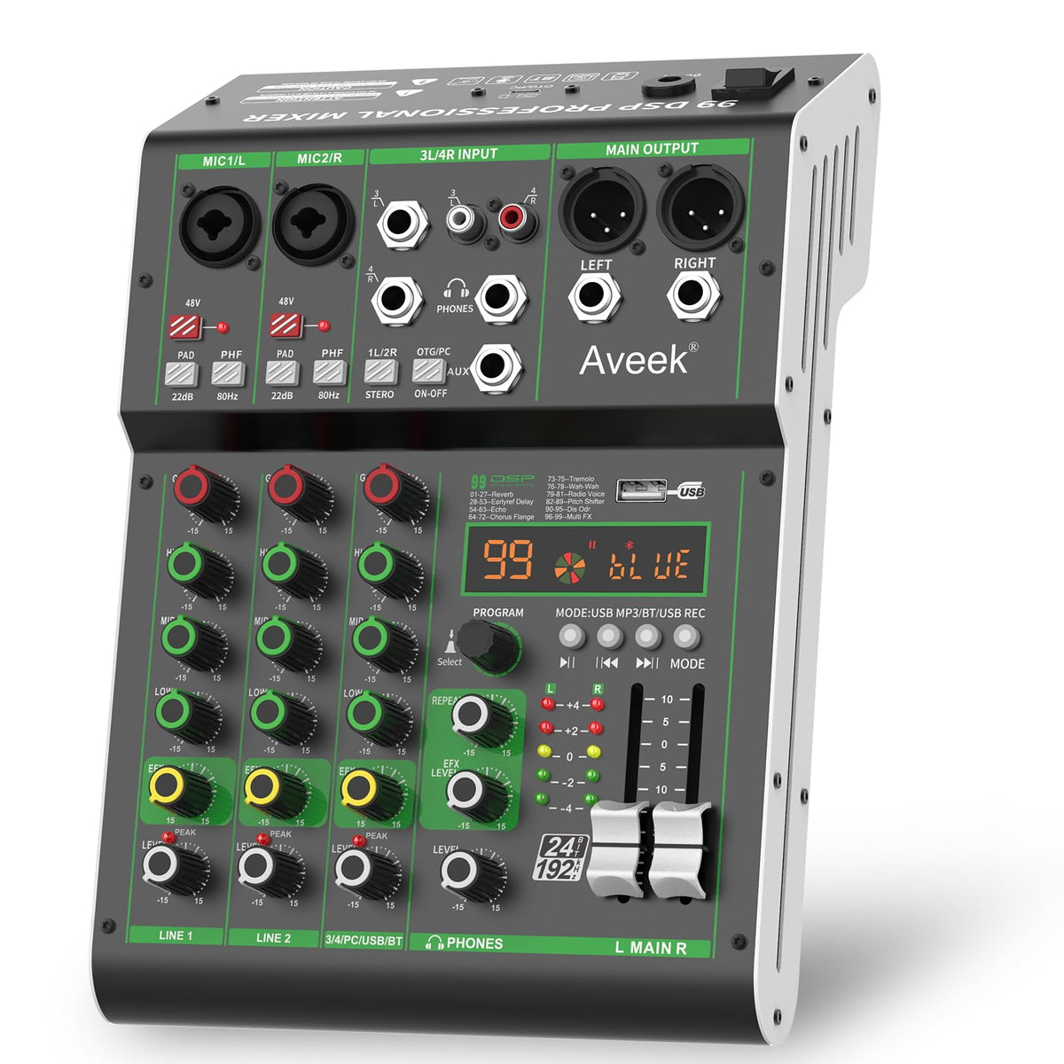 4 Channel Audio Mixer with Bluetooth and USB Q50150