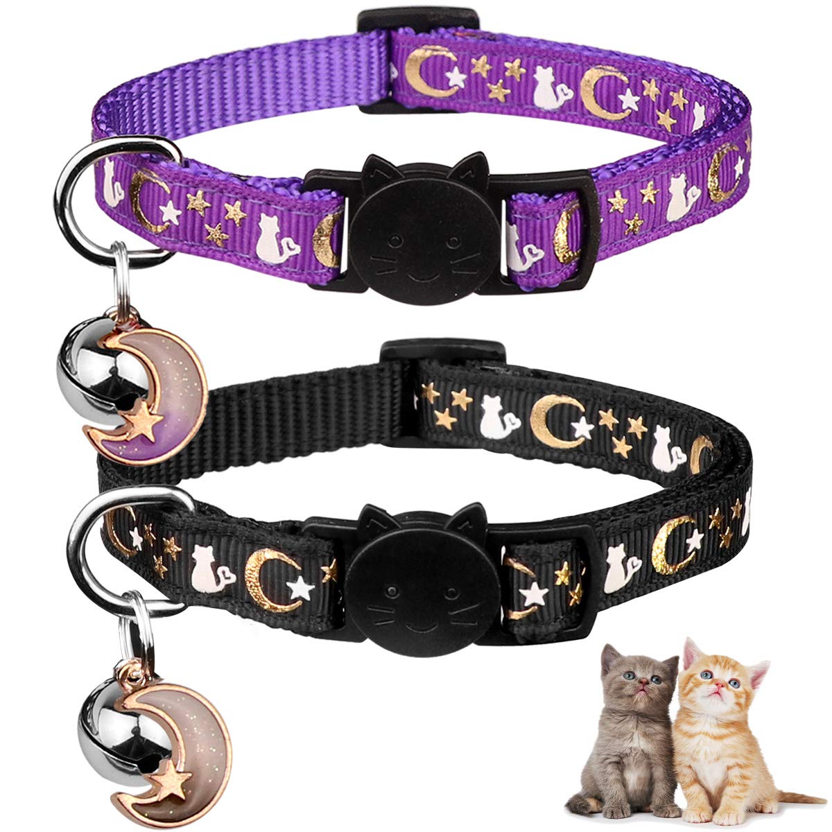 2PCS Breakaway Cat Collars with Bell Glow in The Dark Black Purple E618