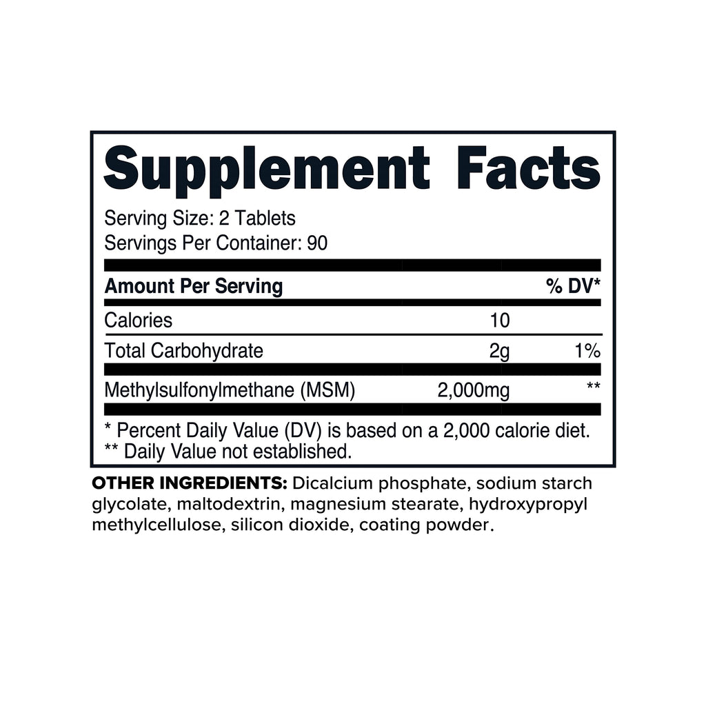 MSM Tablets 2000mg 180 Tablets M28033