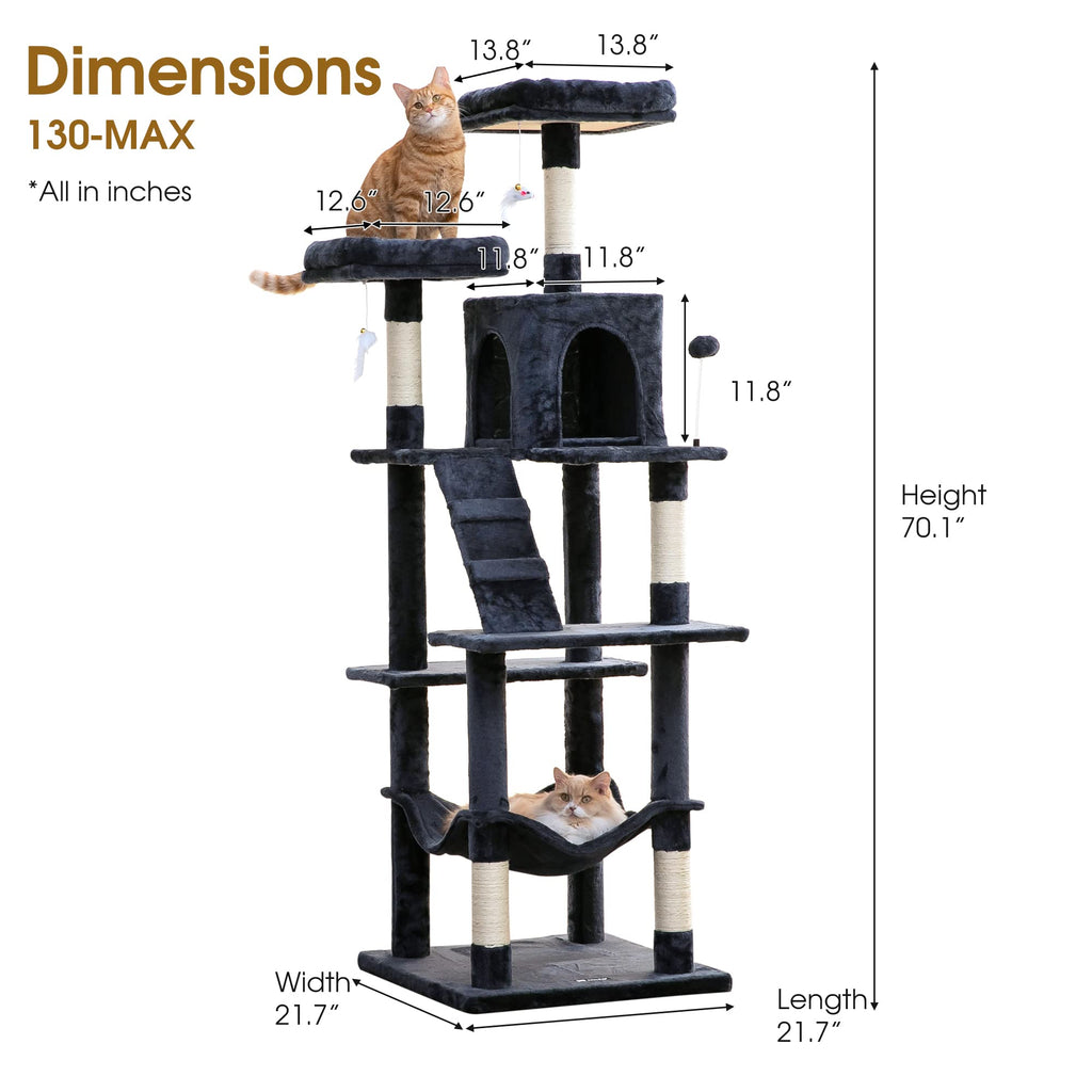 70.1-Inch Multi-Level Plush Cat Tree with Hammock P3345