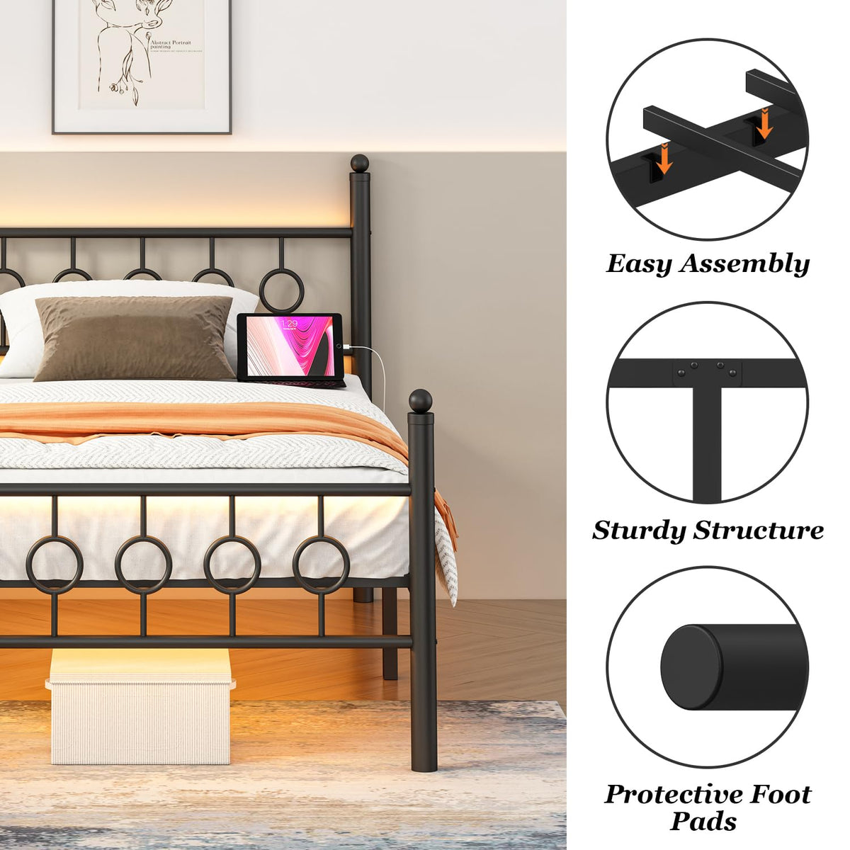 Black Twin Metal Platform Bed Frame with Headboard M1377