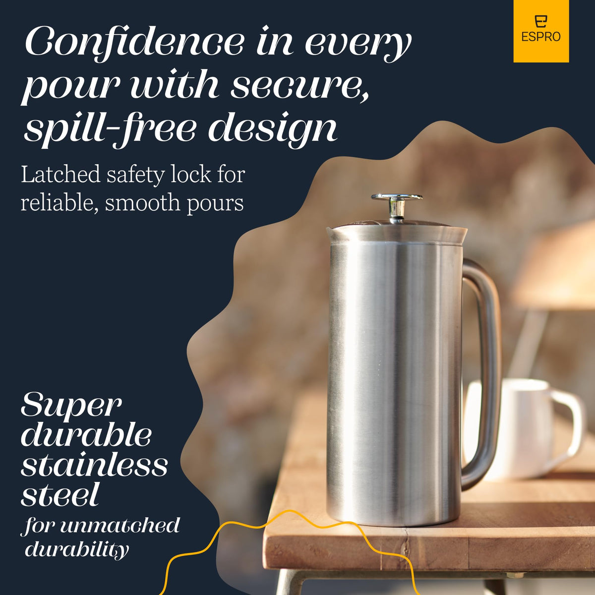 18oz Brushed Stainless Steel French Press N621