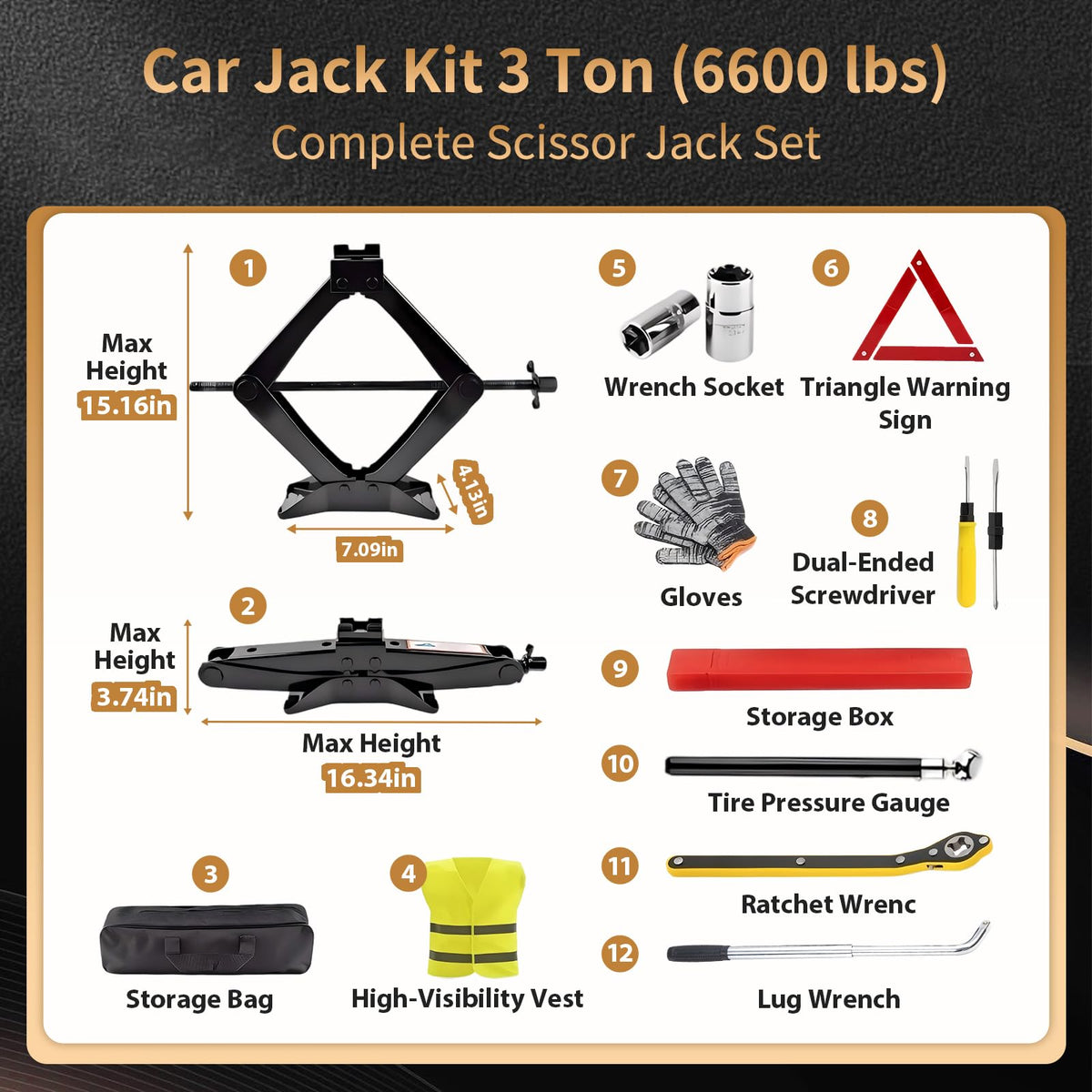 3-Ton Scissor Jack Kit with Ratchet Wrench C581029