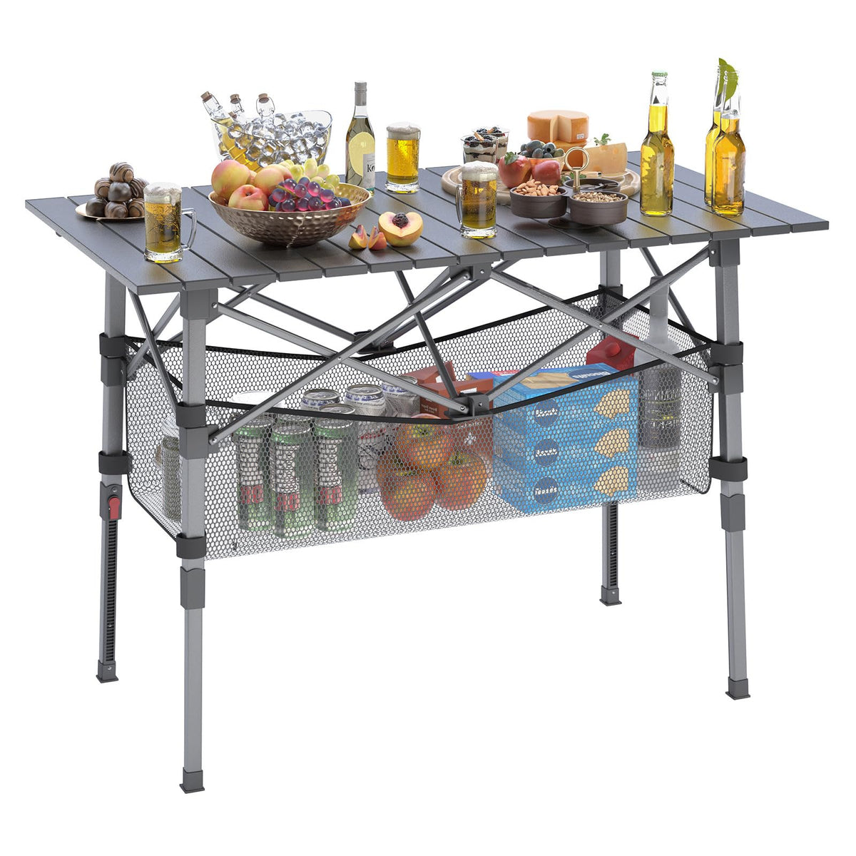 Portable Aluminum Folding Camping Table with Storage Basket R950