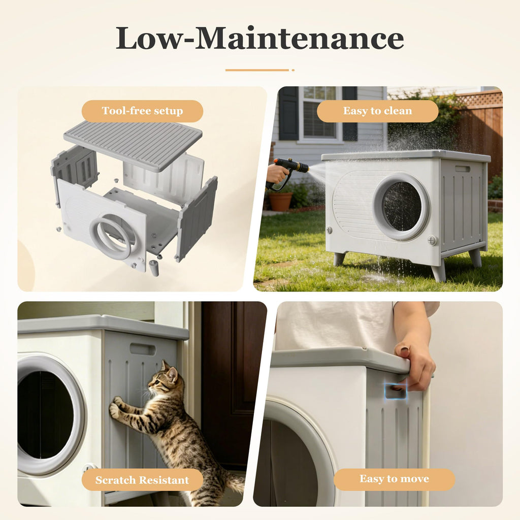 Weatherproof Elevated Outdoor Cat House with Cushion W2947