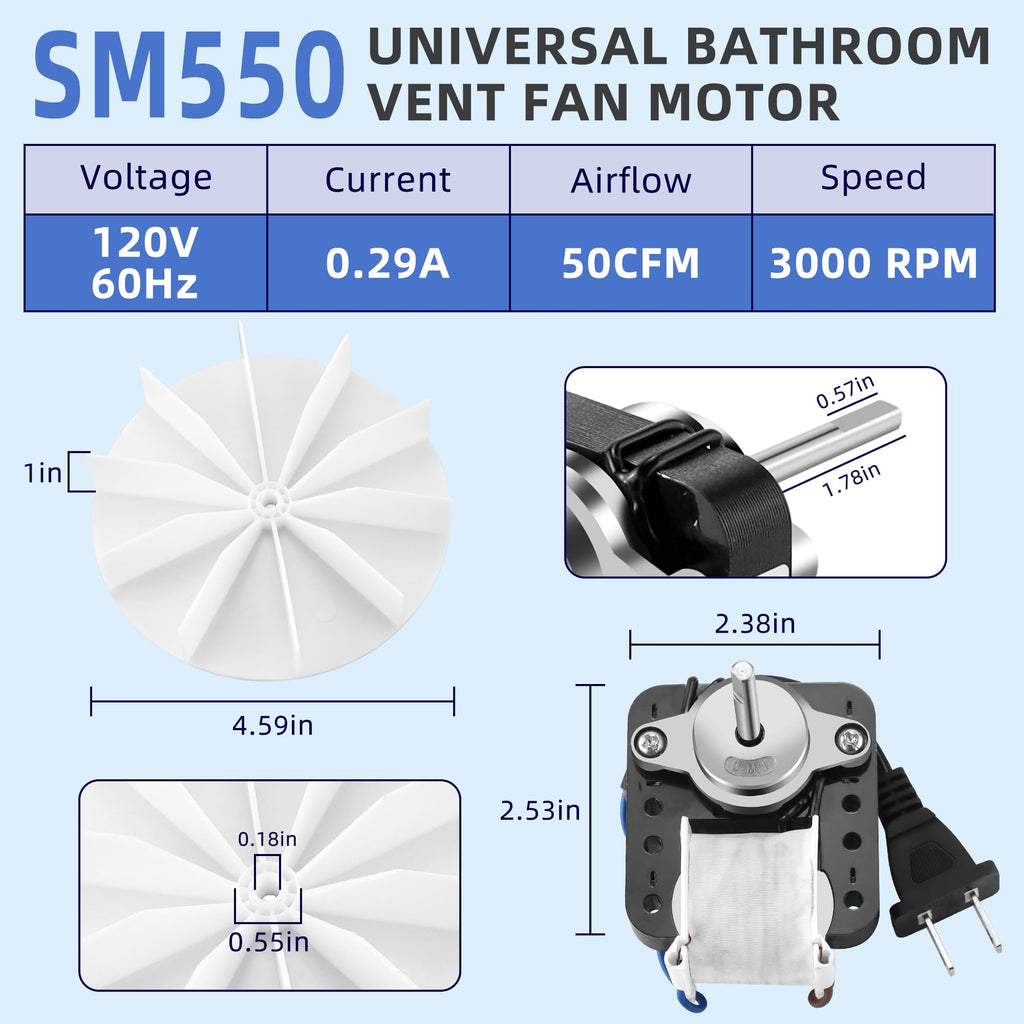 Universal Bathroom Exhaust Fan Motor 50 CFM 120V K116