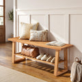 Pine Wood Entryway Bench with Shoe Storage Shelf C383