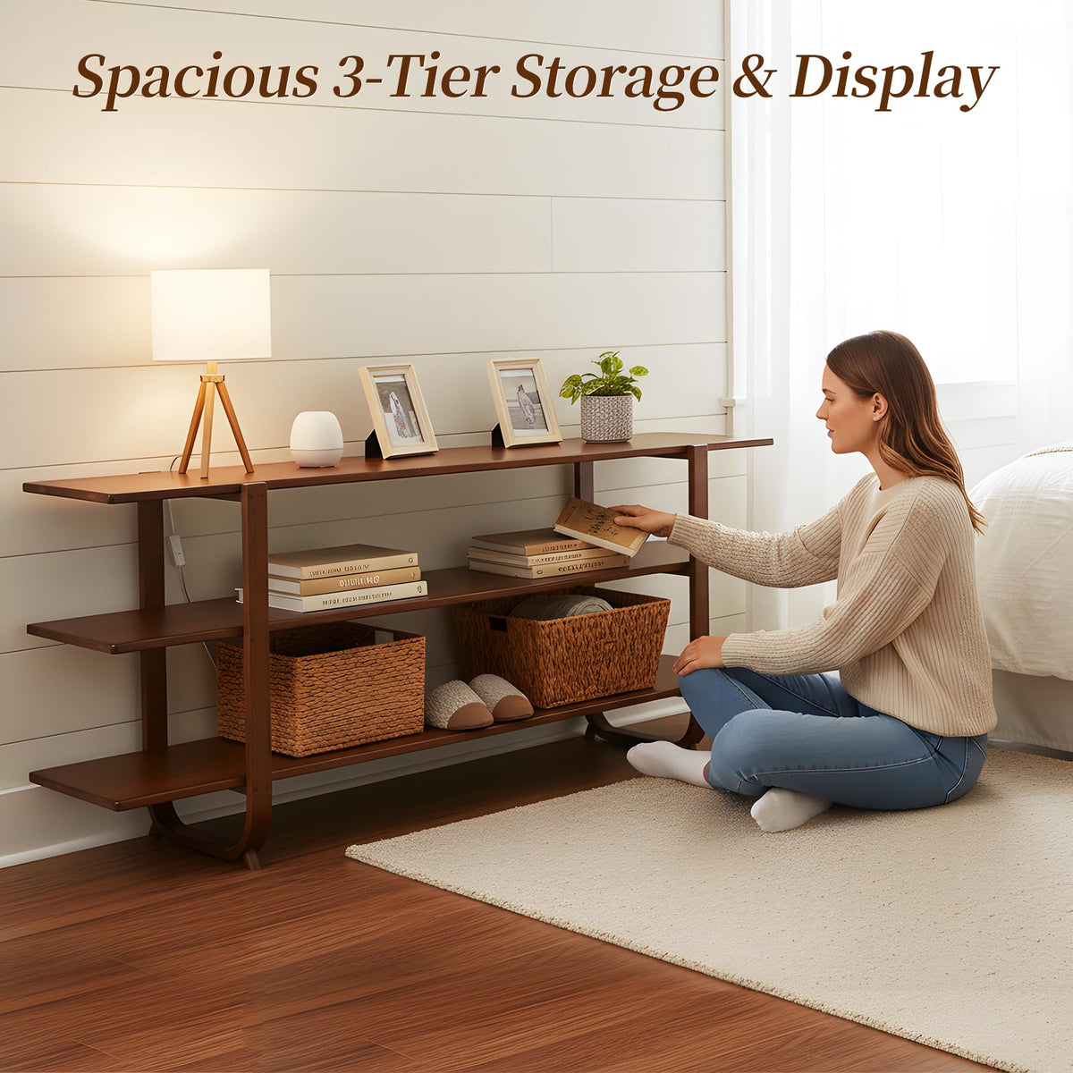 Walnut 65 Inch 3-Tier TV Stand R8743