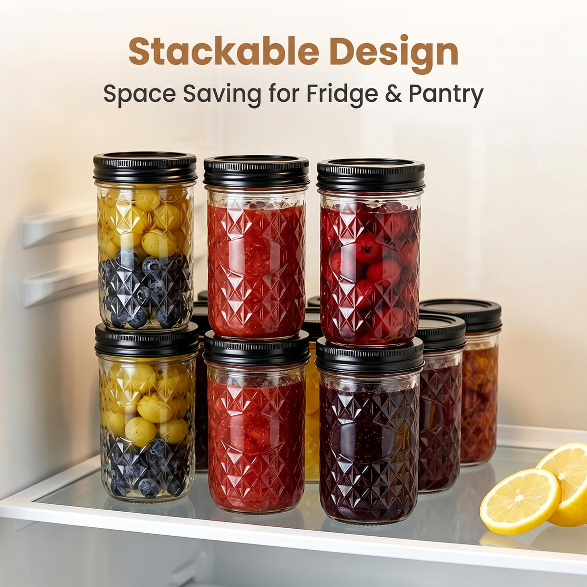 12 oz Mason Jars 12 Pack Regular Mouth Canning Jars with Black Lids G676052