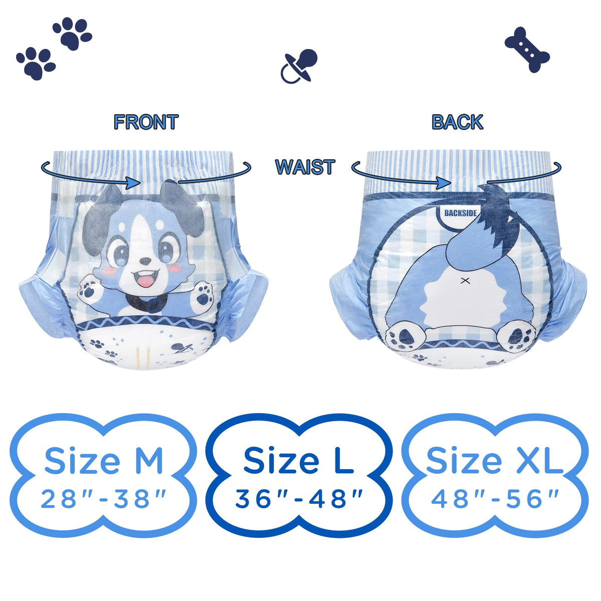Adjustable Hook-and-Loop Fastener Closure Adult Printed Cloth Back Diaper 10 Pieces Medium 28"-38" S279