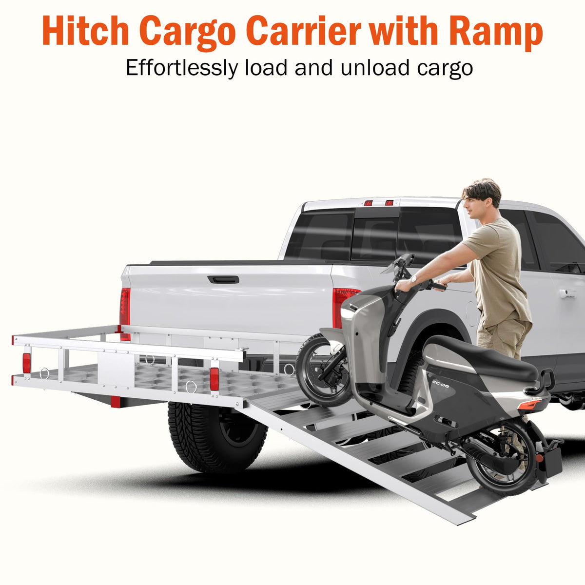 Aluminum Hitch Cargo Carrier with Ramp, 50" x 29.5" x 8.7", 500lbs Capacity X9515