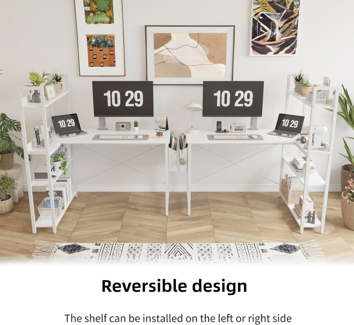 47 Inch White Computer Desk with Bookshelf A875979