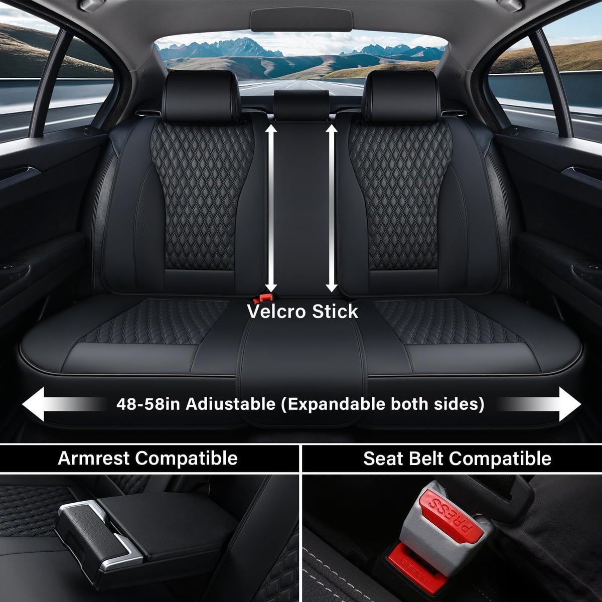 Black 5 Seats Nappa Leather Car Seat Covers Full Set N513