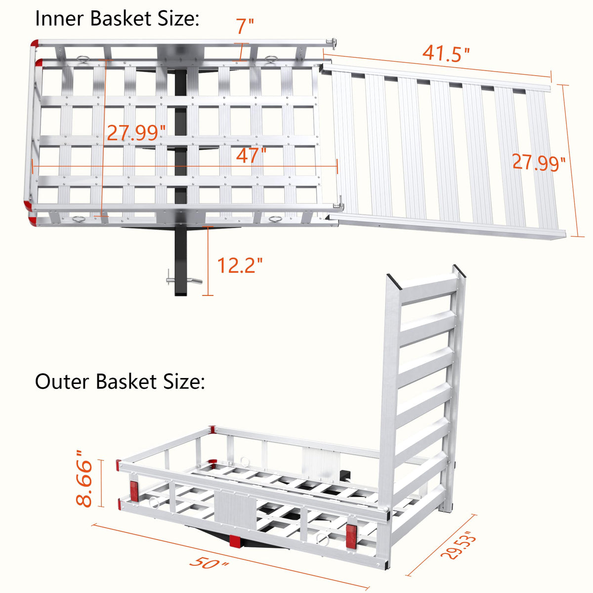 Aluminum Hitch Cargo Carrier with Ramp, 50" x 29.5" x 8.7", 500lbs Capacity X9515