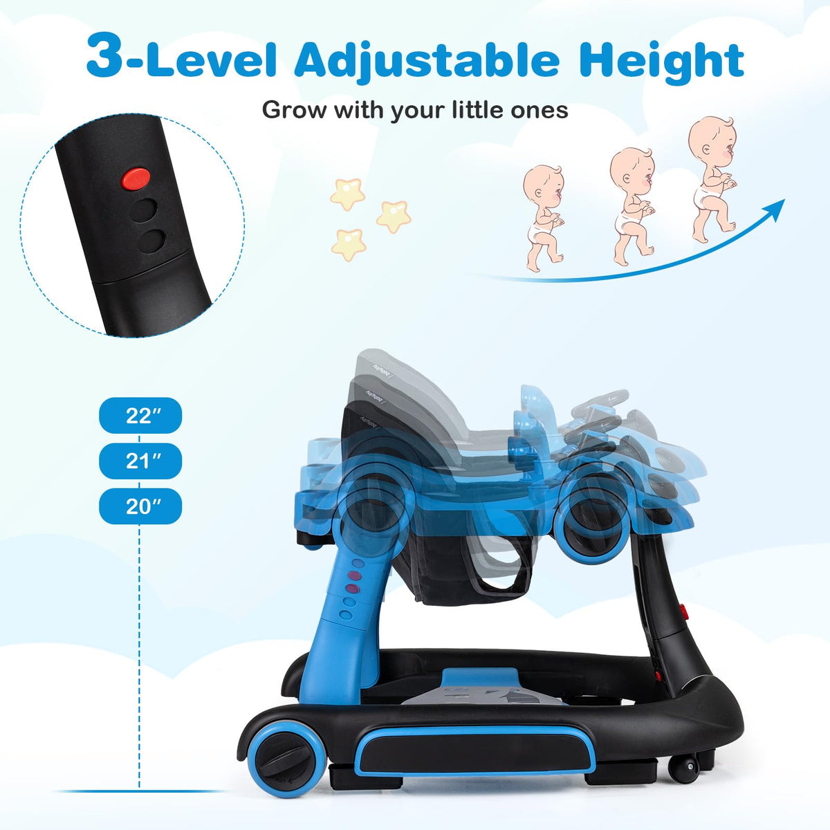 Foldable Adjustable Baby Walker with Wheels D601