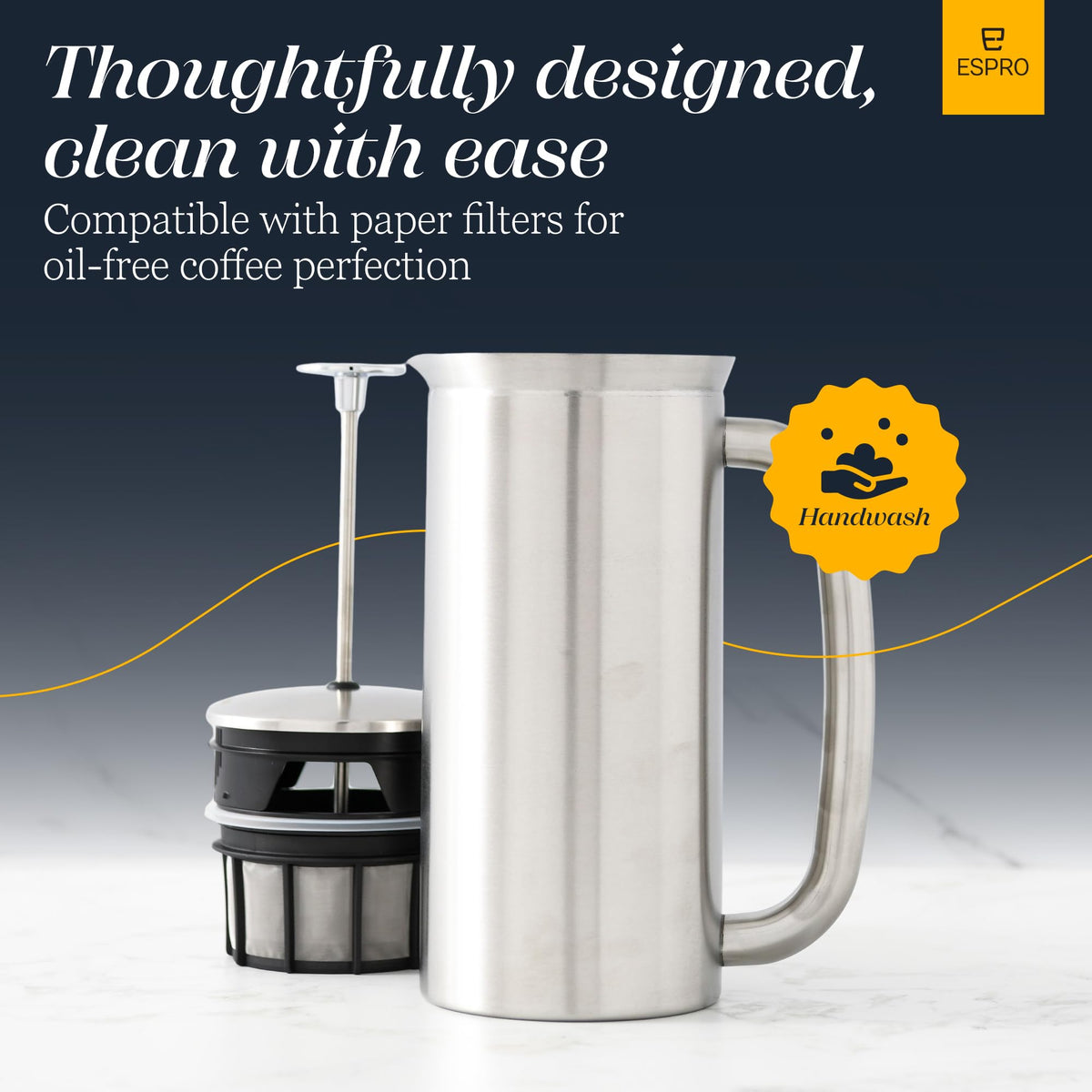 18oz Brushed Stainless Steel French Press N621