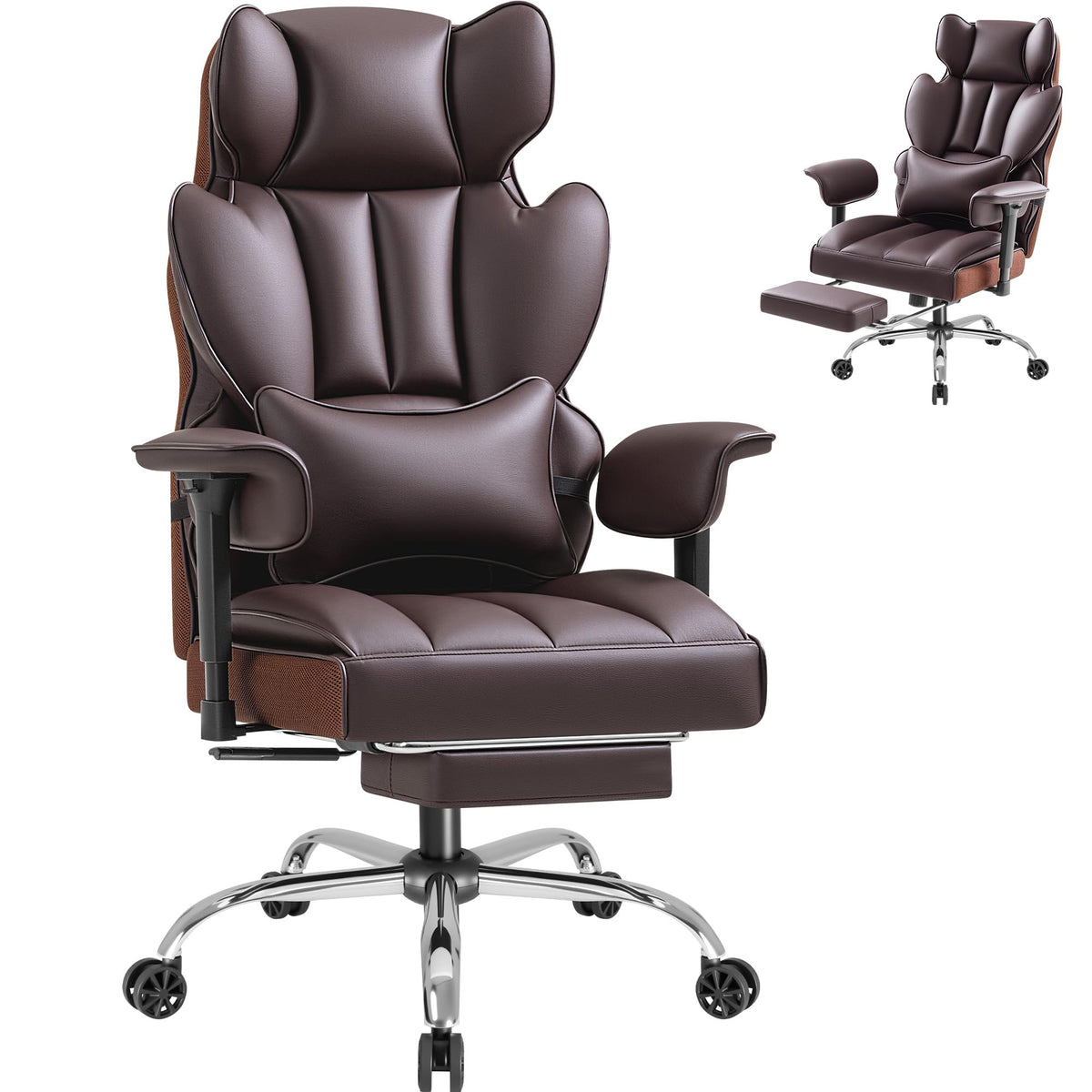 Big and Tall Brown Ergonomic Office Chair with Footrest U2940