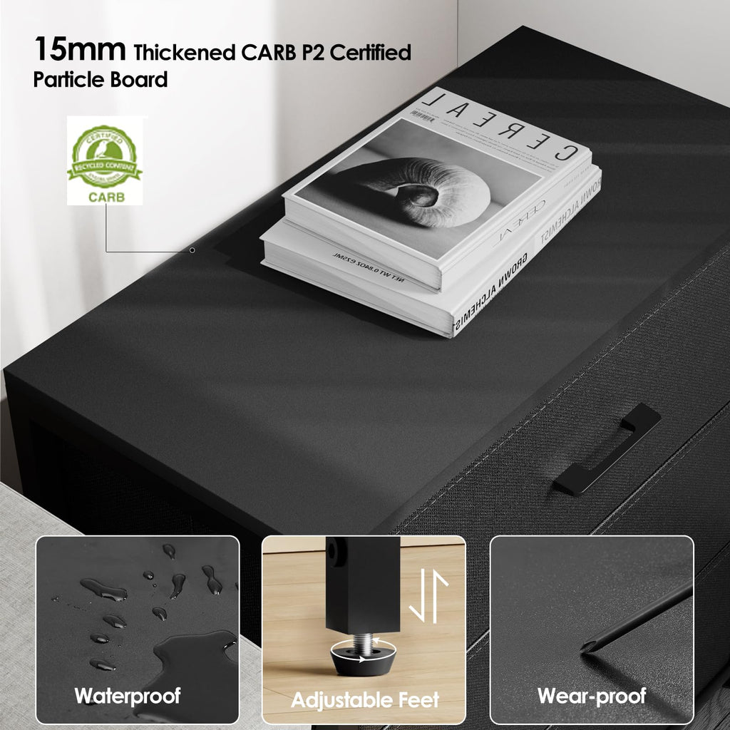Black 3 Fabric Drawer Nightstand T77524