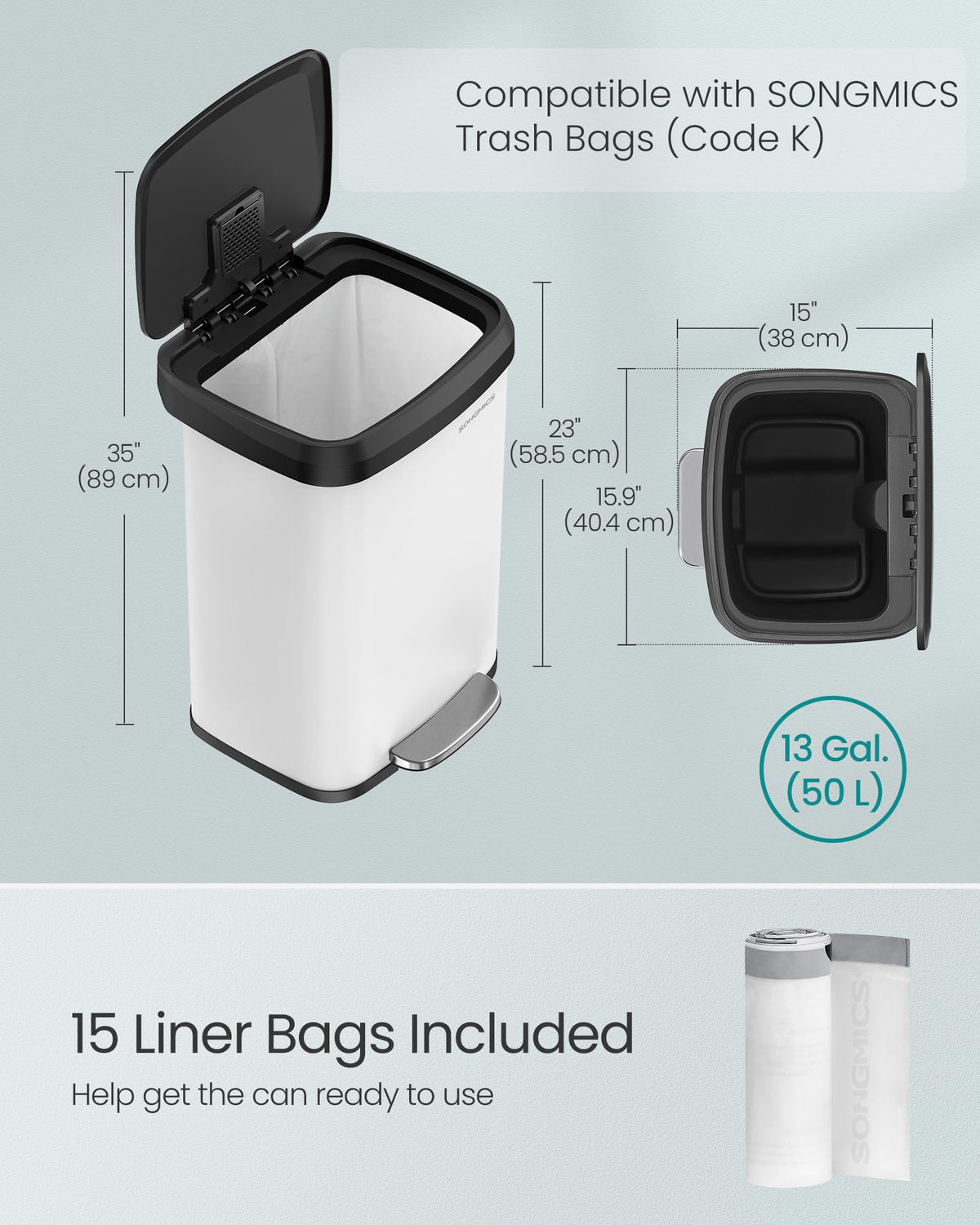 13 Gallon Stainless Steel Kitchen Trash Can D797801