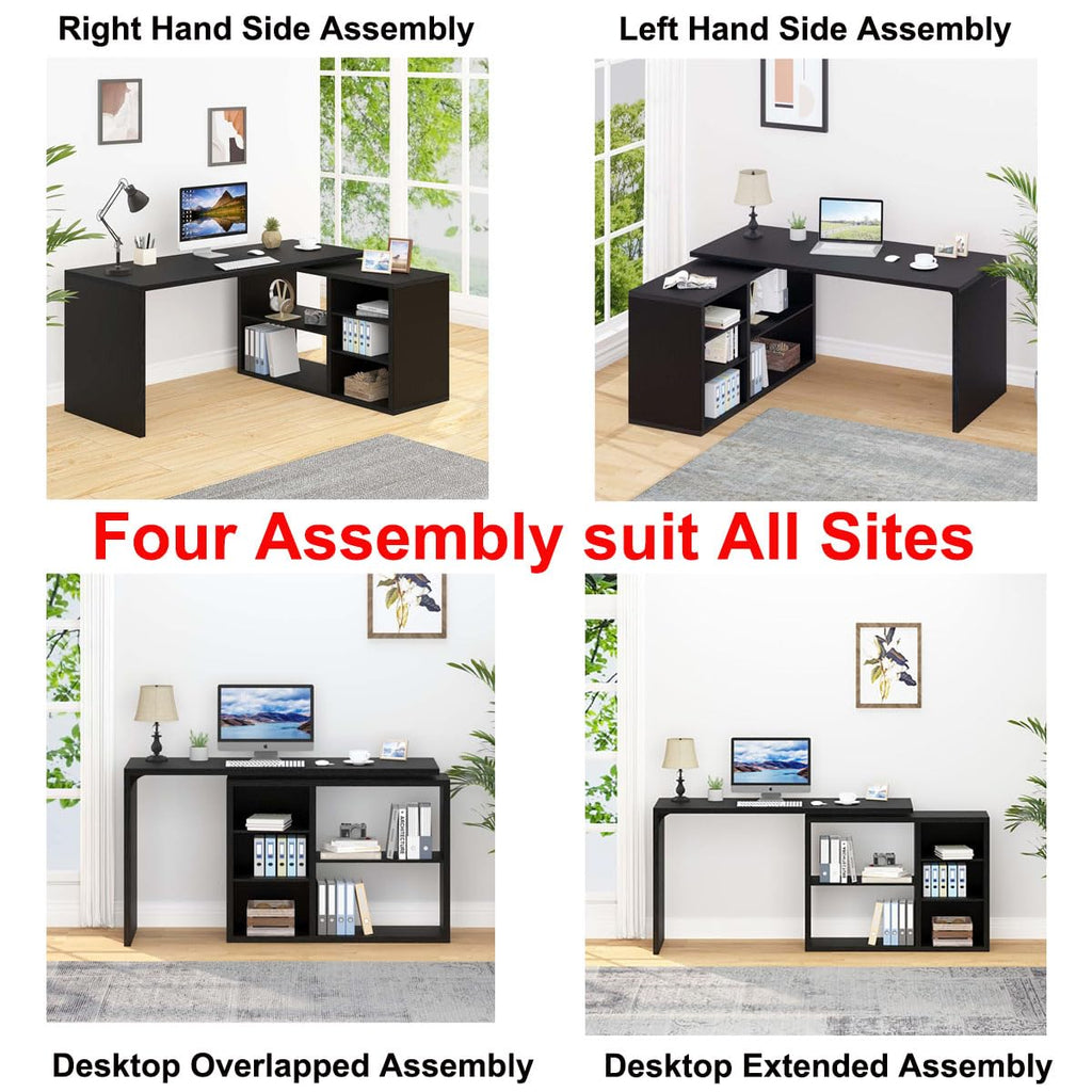 Black L Shaped Wood Computer Desk with Storage V6956