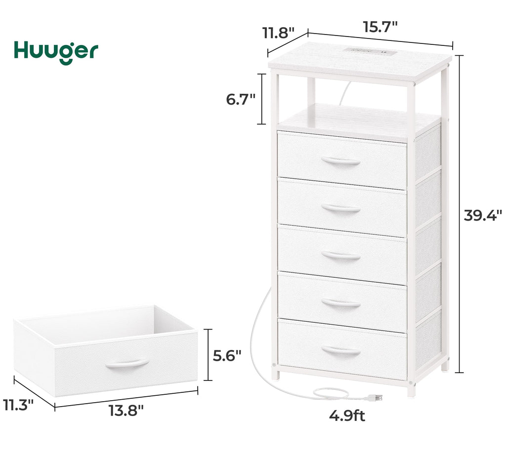White 5 Drawer Dresser with Charging Station M791754